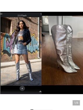 New Silver Metallic Western Vibe Heeled Cowboy Boots. Size 6- 6.5.